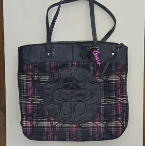 Coach Blue and Pink Tote Bag with Elegant Embellishments